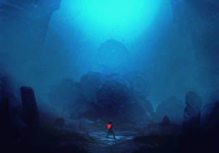 Man dark underwater cave red - anton fadeev free wallpaper
