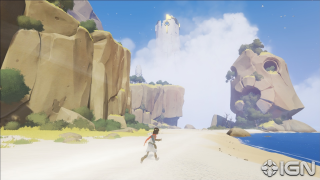 Beach mountain water tower person - unreal free wallpaper