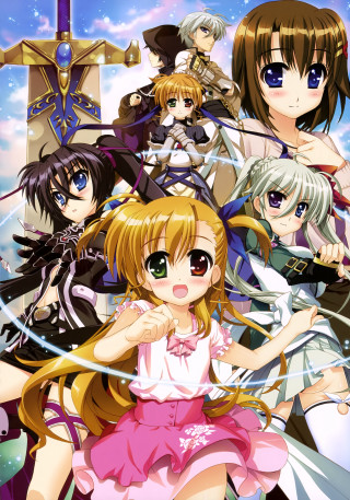 Anime girls swords group action - detailed free wallpaper