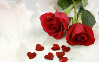 Romantic roses bouquet hearts flower - two red rose free wallpaper