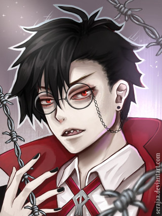 Man red eyes black hair - red eye free wallpaper