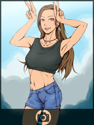 Woman black top blue shorts - furry free wallpaper