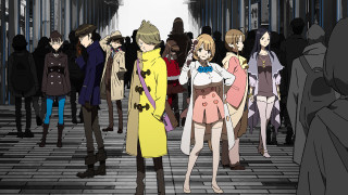 Group people street buildings woman 2 - a yellow dress free wallpaper