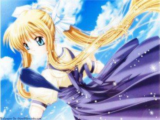 Blonde girl flying blue sky - a blue sky background free wallpaper