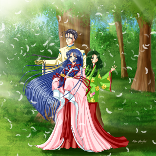 Anime couple characters forest trees - neoromanticism free wallpaper