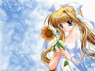 Girl long hair sunflower blue - long hair holding free wallpaper
