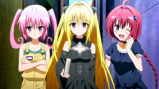 Anime girls hallway arms crossed - their back free wallpaper