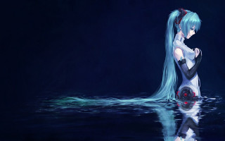 Woman blue hair standing water - her phone free wallpaper