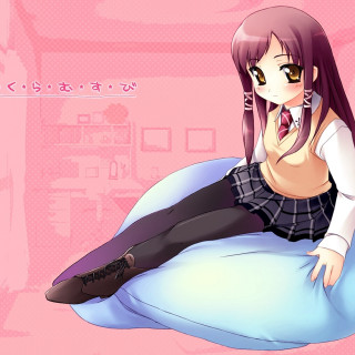 Girl sitting pillow legs crossed - her leg free wallpaper
