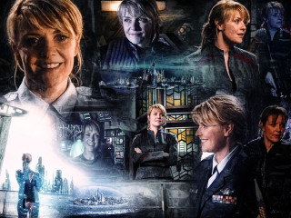 Collage people uniform woman suit - space art free wallpaper