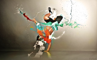 Dancing couple air balloon paint - action painting free wallpaper