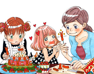 Girls sitting table cake knife - a cake free wallpaper