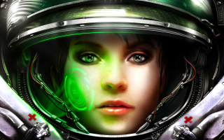 Woman helmet green light face - a green light free wallpaper