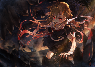 Girl long hair sword in 3 - autodestructive art free wallpaper