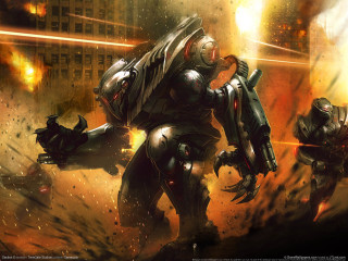 Man armor sword city street - the building free wallpaper for desktop