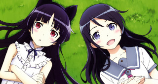 Anime girls standing grass together - the grass together free wallpaper