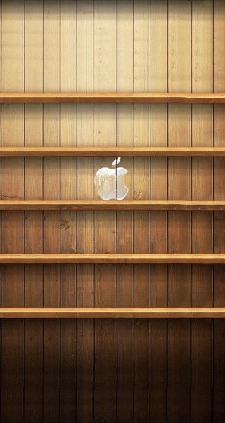 Wooden shelf apple logo minimalist - andries stock free wallpaper
