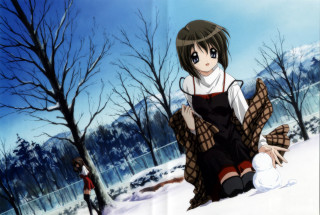Woman snow snowball man standing - her hand and a man free wallpaper