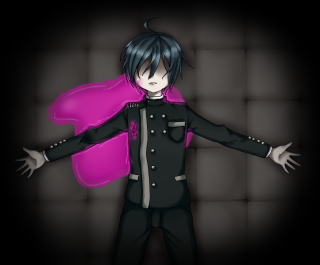 Man uniform arms outstretched black - a pink background behind free wallpaper
