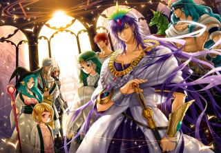 Anime characters window light castle - egyptian art free wallpaper
