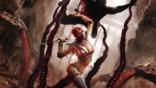 Woman red outfit knife demon - a knife and a knife free wallpaper