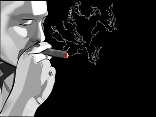 Man smoking cigarette world map 2 - his mouth free wallpaper