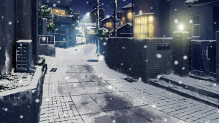 Snowy street night light building - a snowy street free wallpaper