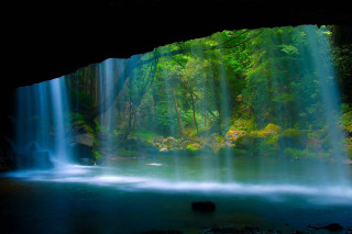 Waterfall forest cave entrance stream - the middle of a forest free wallpaper