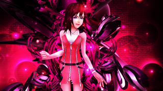 Woman red dress purple background - fantasy style free wallpaper