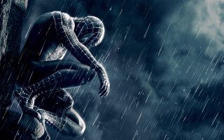 Spiderman rain moon city storm - a dark sky behind free wallpaper