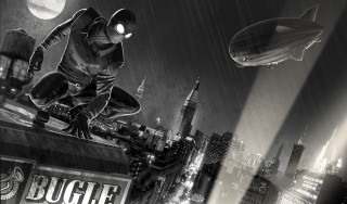 Man suit sitting ledge rain - a cityscape in the background free wallpaper