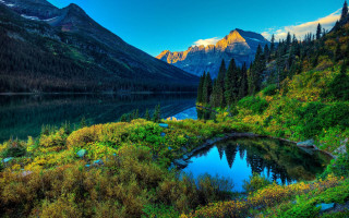 Mountain lake trees forest hillside - hillside free wallpaper