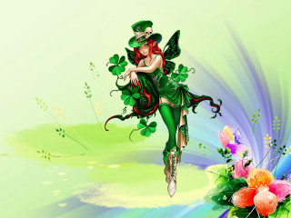 Woman flying green hat flower - anne stokes free wallpaper for desktop