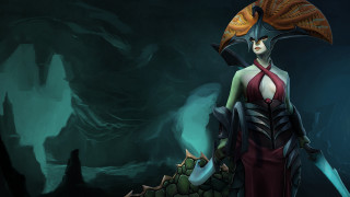 Woman red dress sword dragon - brom free wallpaper
