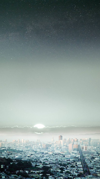 City skyline bright moon distant - a city skyline free wallpaper