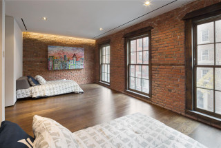 Bedroom brick wall bed painting - open ceiling free wallpaper