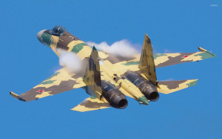 Military jet flying blue sky 4 - the side of the jet free wallpaper