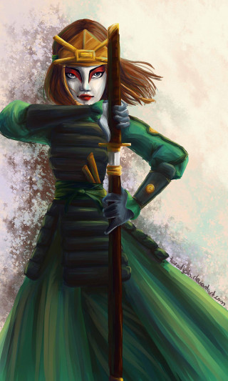 Woman green dress mask sword - fantasy art free wallpaper