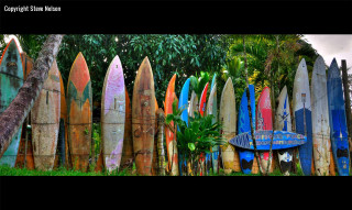Surfboard fence folkart saturated city - this image free wallpaper
