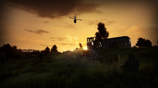 Plane flying field sunset building - ayo free wallpaper