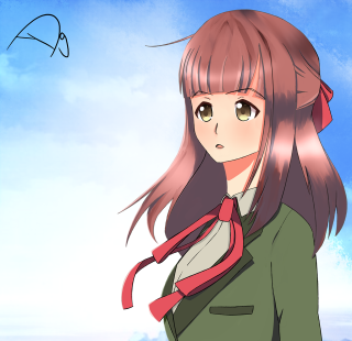 Girl green jacket red tie - overhead free wallpaper