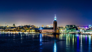 City skyline clocktower night reflection - the river free wallpaper
