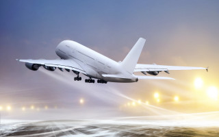 Jetliner flying cloudy sky runway 3 - turnaround free wallpaper