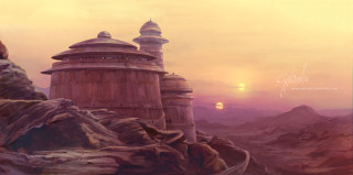 Castle mountain sunset bird flying - a painting of a castle free wallpaper
