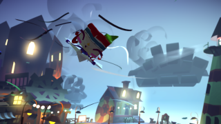 Cartoon character flying city night 3 - the air over a city free wallpaper