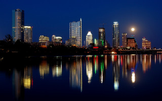 City skyline full moon water 3 - a bridge in the foreground free wallpaper