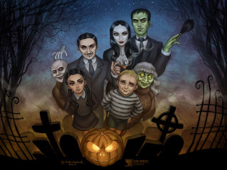 Halloween family graveyard pumpkin tombstones - full free wallpaper
