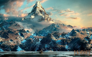 Snowy mountain clouds boat water - a mountain free wallpaper