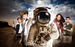 People astronaut gun woman group - his hand and a woman holding free wallpaper