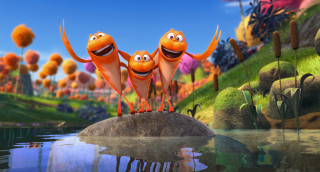Orange cartoon characters rock pond - sots art free wallpaper